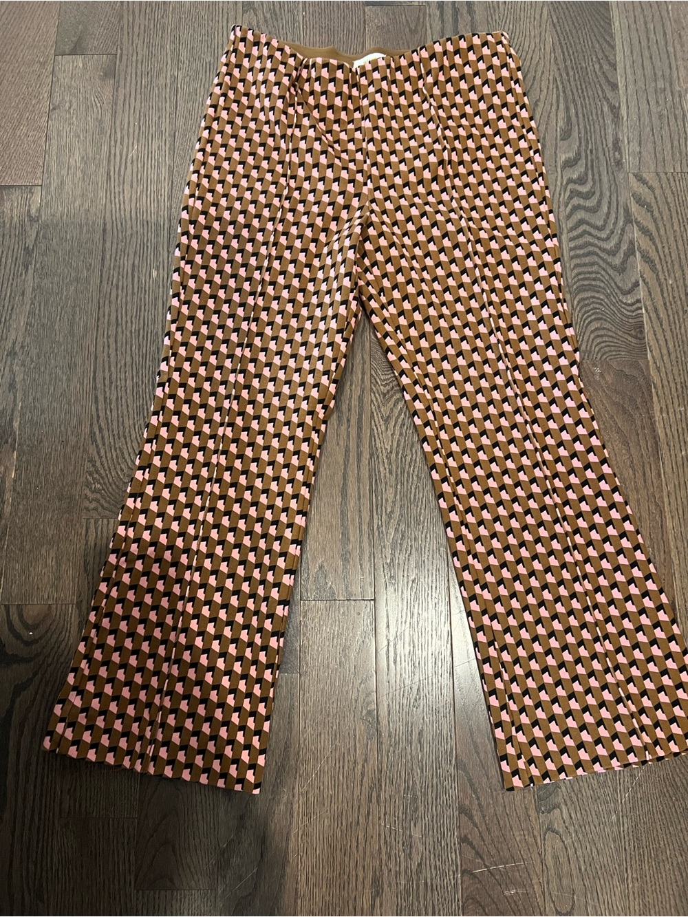 Maeve Pink & Brown Geometric Ankle Pants